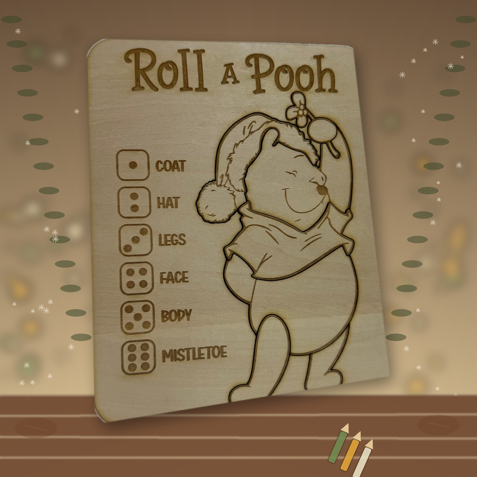 Roll a ....Pooh - Colour Your Own Wooden Roll-a-Character Puzzle Game – Children’s Festive Craft Activity