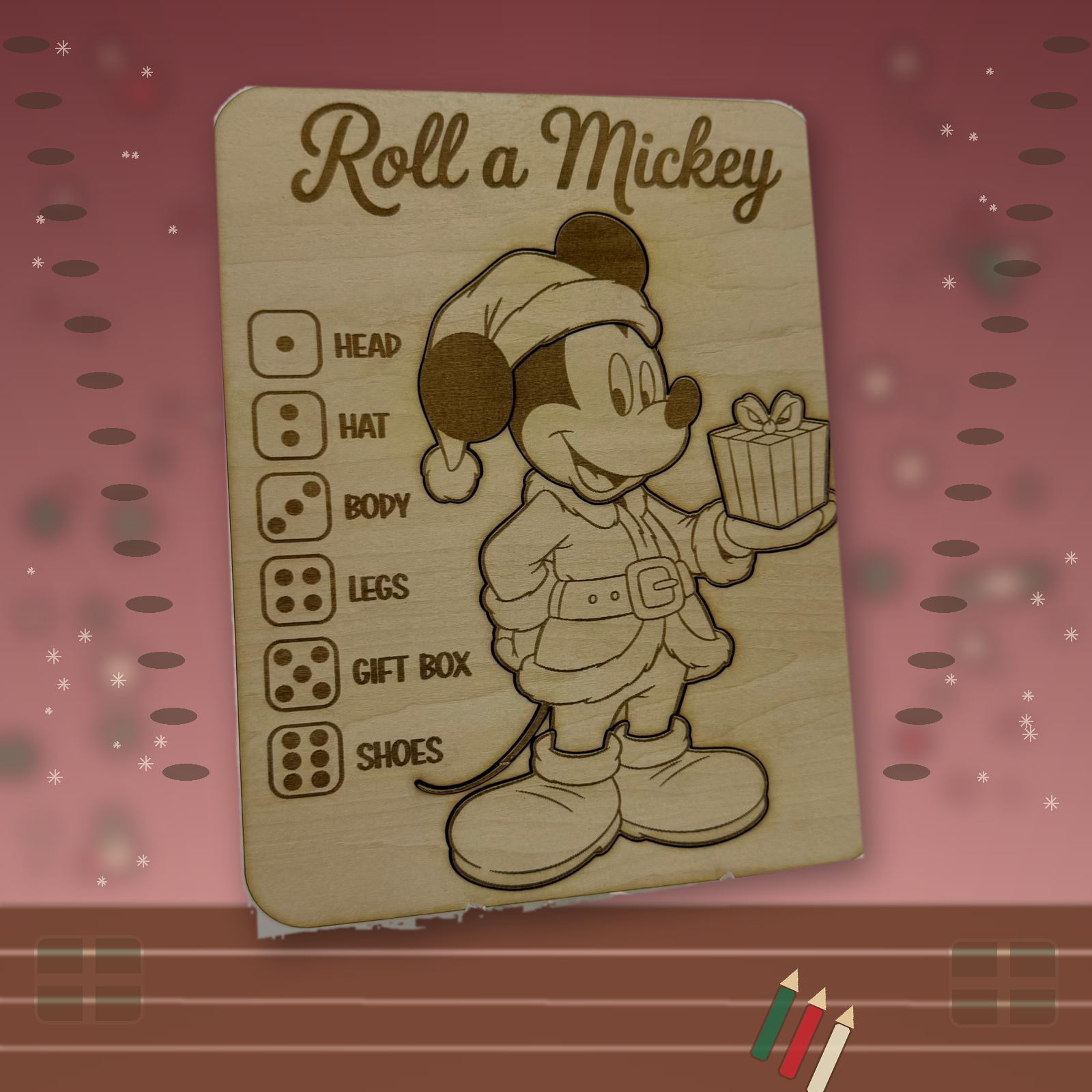 Roll a ....Mickey - Colour Your Own Wooden Roll-a-Character Puzzle Game – Children’s Festive Craft Activity
