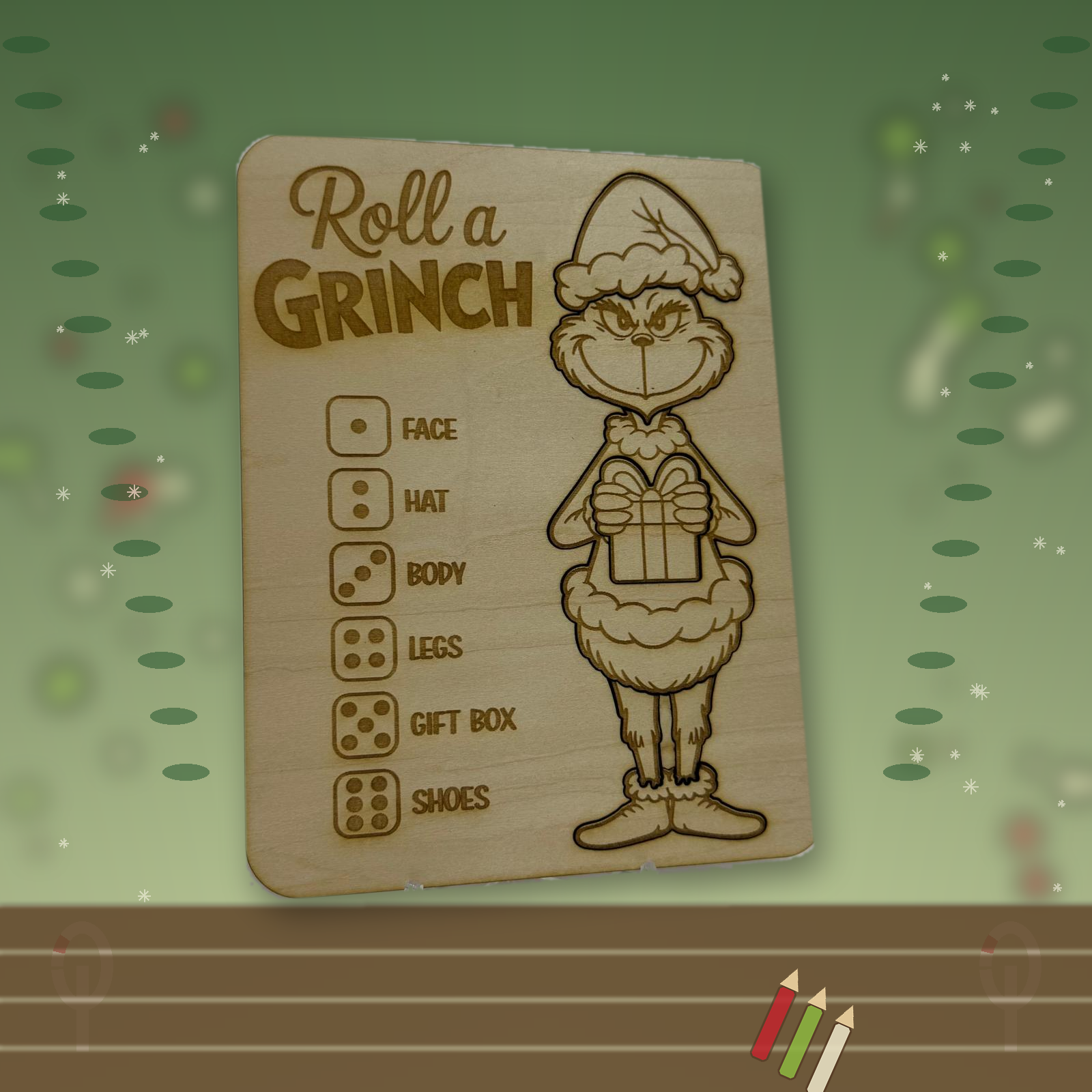 Roll a ....Grinch - Colour Your Own Wooden Roll-a-Character Puzzle Game – Children’s Festive Craft Activity