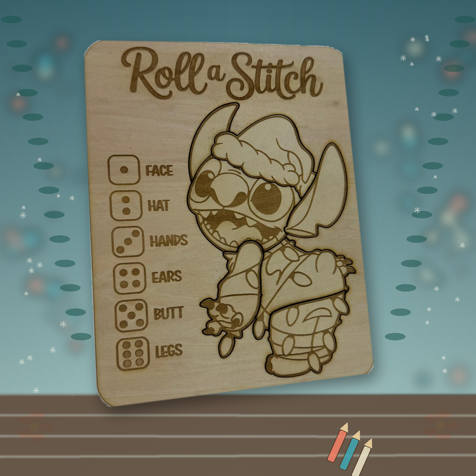 Roll a ....Stitch - Colour Your Own Wooden Roll-a-Character Puzzle Game – Children’s Festive Craft Activity