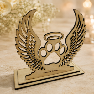 Personalised Wooden Dog Memorial Candle Holder - Angel Wings