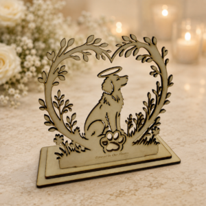 Personalised Wooden Dog Memorial Candle Holder - Heart Leaves