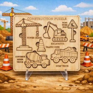 Construction Vehicle Colour-In Wooden Puzzle for Kids