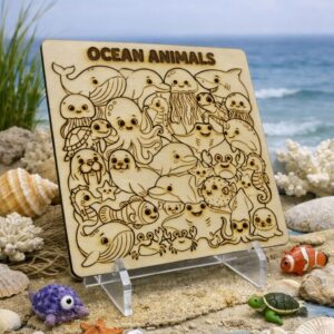 Ocean Animals Wooden Colour & Build Puzzle