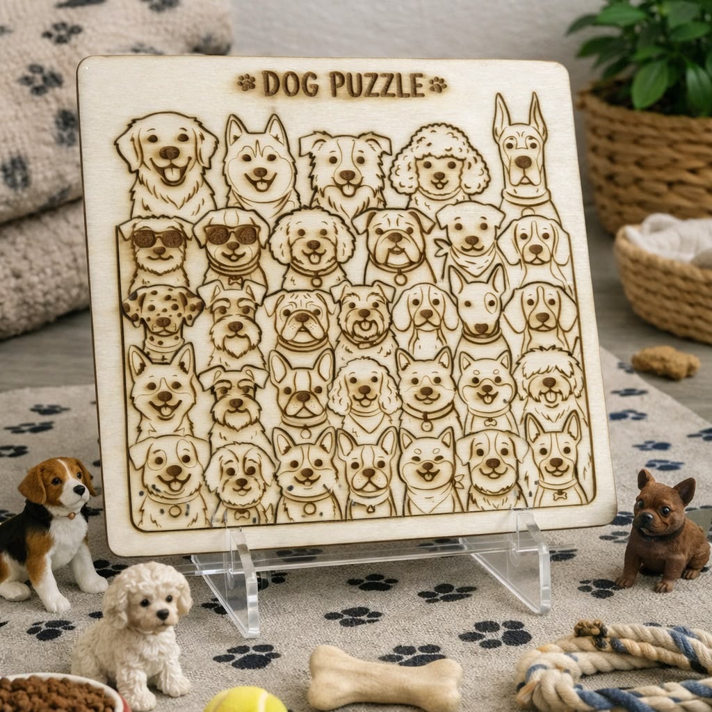 Dog-Themed Wooden Colour & Build Puzzle
