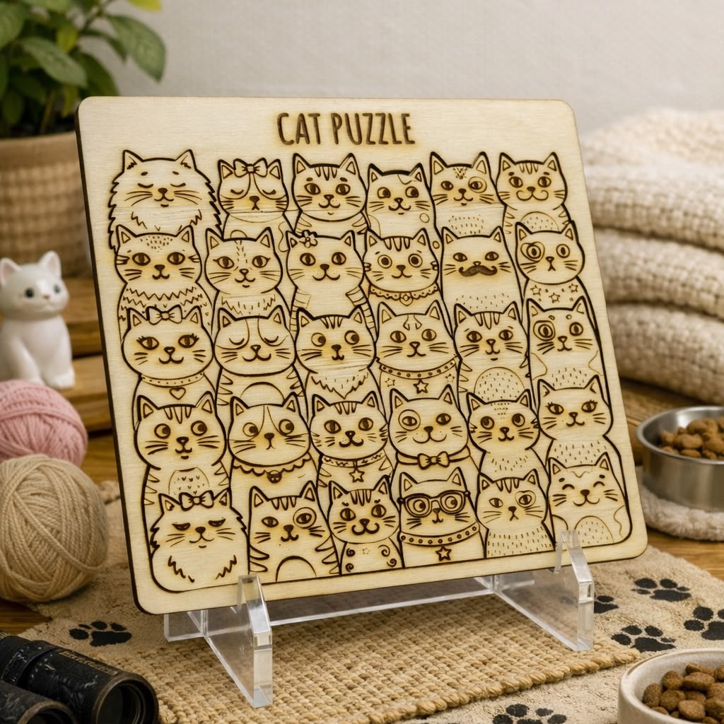 Cat-Themed Wooden Colour & Build Puzzle