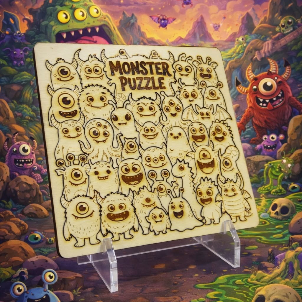 Monster Wooden Colour & Build Puzzle