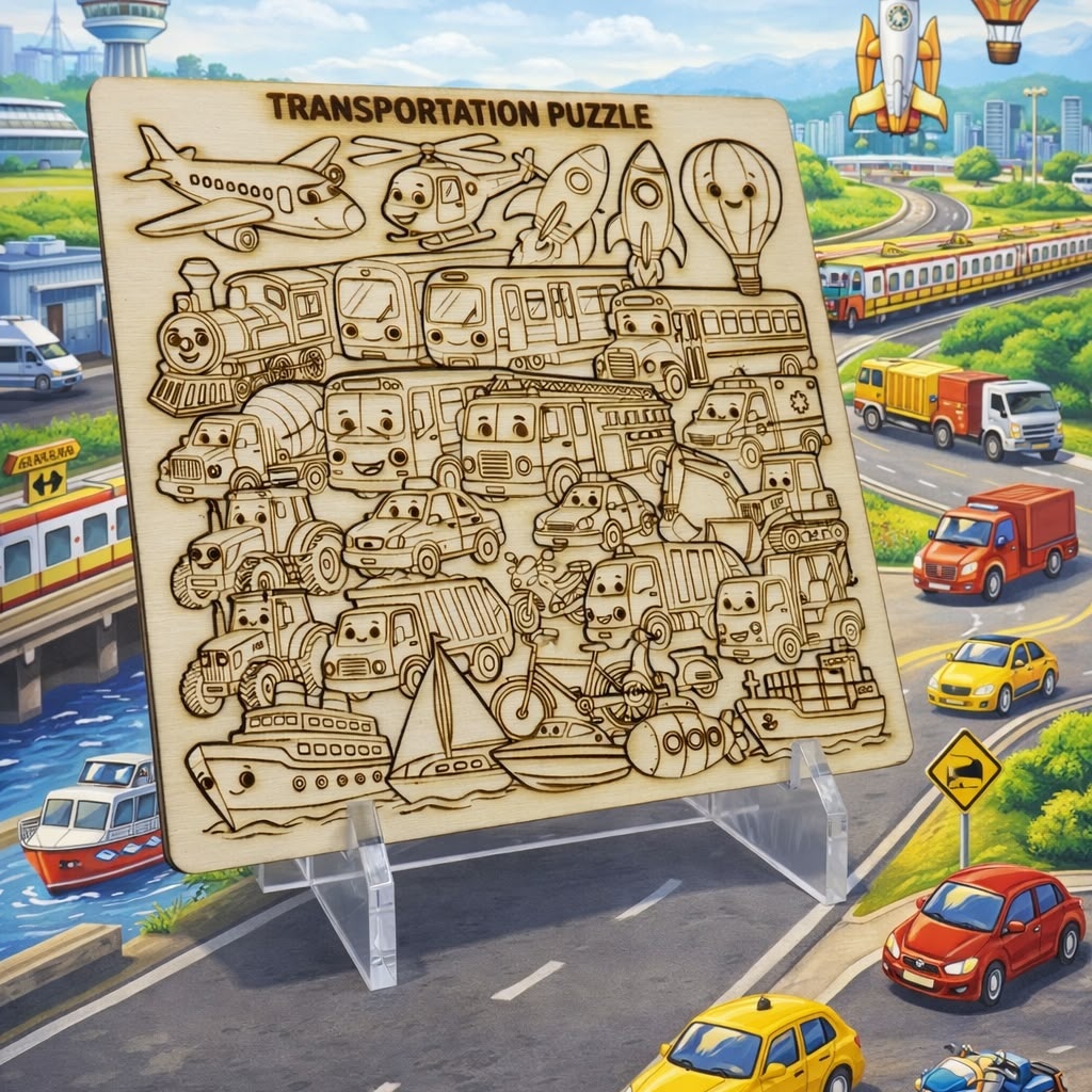 Transportation Wooden Colour & Build Puzzle