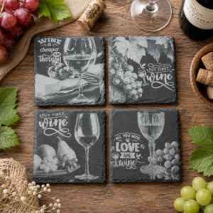 Wine Lovers Engraved Slate Coaster Set – Set of 4 Wine Themed Designs