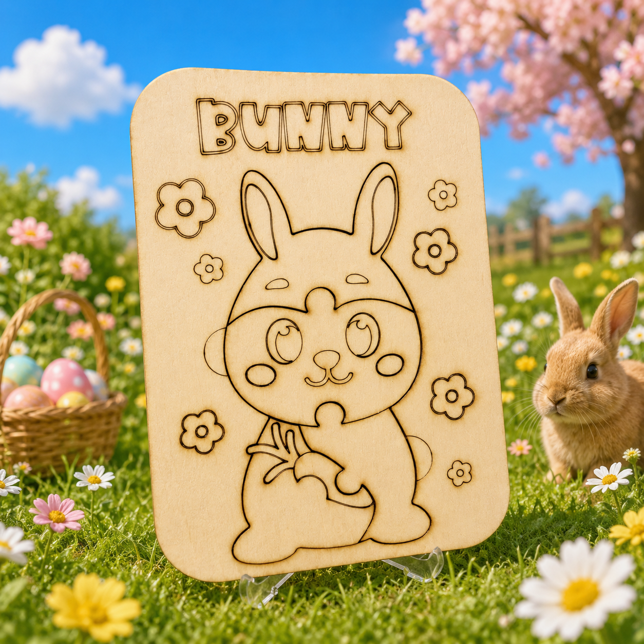 Wooden Bunny Puzzle for Kids – Colour Your Own Wooden Jigsaw Puzzle