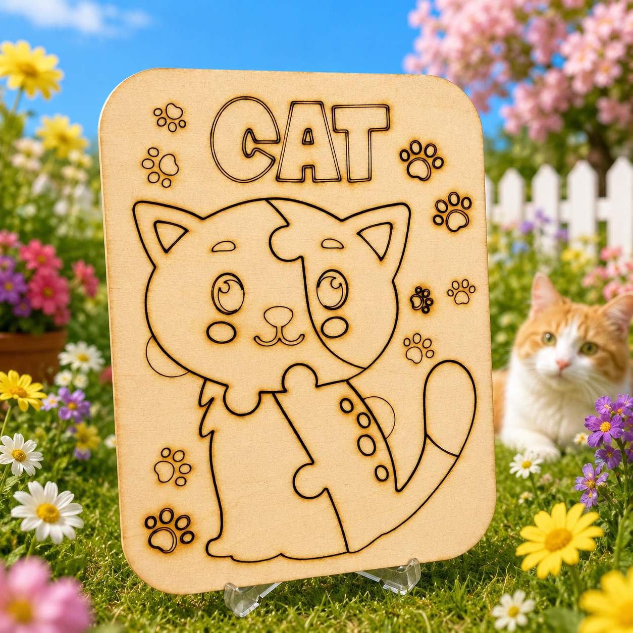 Wooden Cat Puzzle for Kids – Colour Your Own Wooden Jigsaw Puzzle