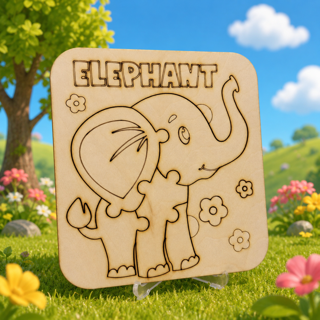 Wooden Elephant Puzzle for Kids – Colour Your Own Wooden Jigsaw Puzzle