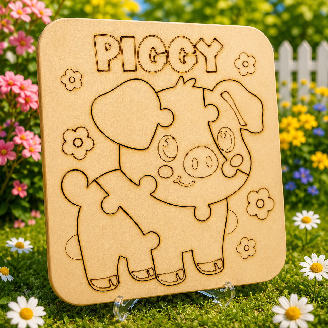 Wooden Piggy Puzzle for Kids – Colour Your Own Wooden Jigsaw Puzzle
