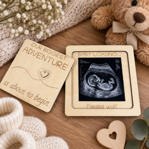 Personalised Wooden Pregnancy Announcement Keepsake Box – Baby Scan Photo Holder | “Our Biggest Adventure”