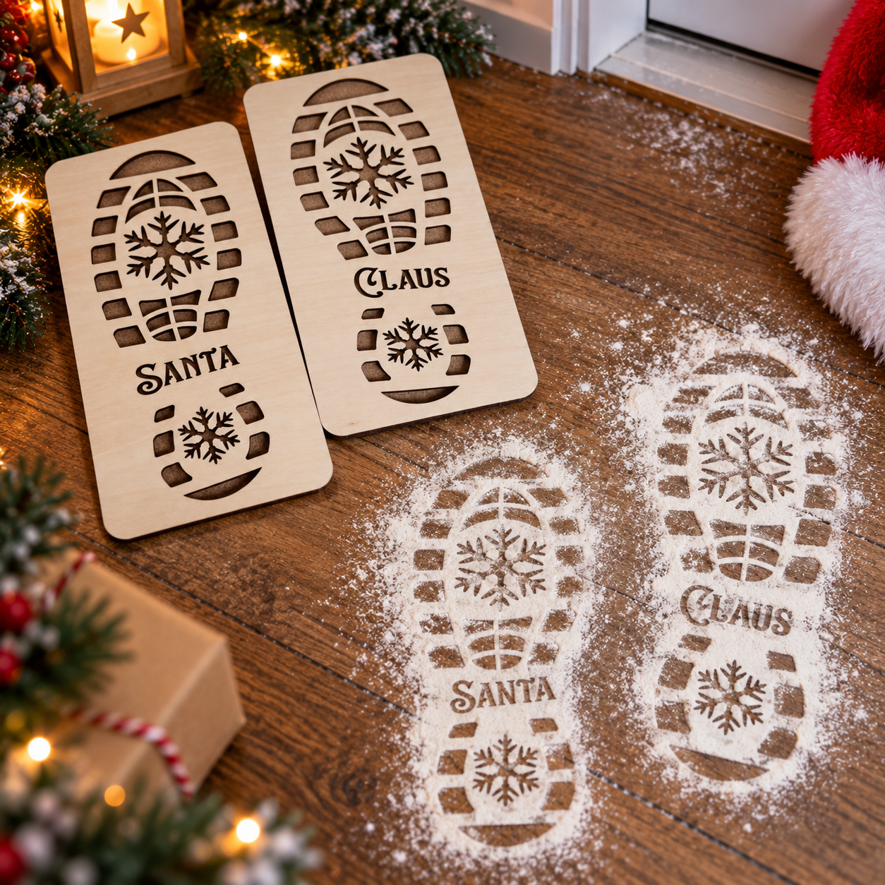 Personalised Santa Footprint Stencils – Wooden Christmas Eve Magic Footprint Maker